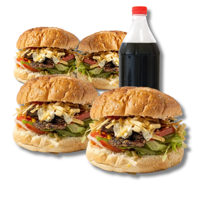 Promo 4 Hamburguesas Clásicas más refresco